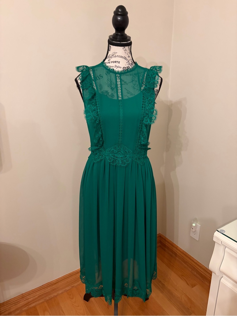 Ted Baker Emerald Green Lace-Trim Midi Dress